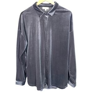 Weekend Suzanne Betro Women's Size 1X Silver Long Sleeve Velour Blouse